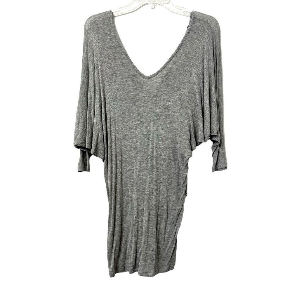 Grass Collection Double V Dolman Sleeve Lightweight Tunic Sweater Top Gray Small